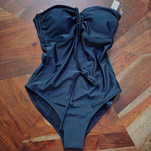 Women's Old Navy Black Lace-Up Strapless One Piece Swimsuit Size S